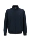 Woolrich High Collar Blue Bomber Jacket With Two-way Zip Closure In Blue