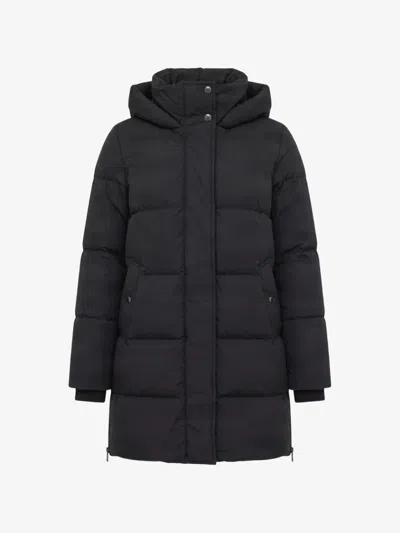 Woolrich Stand-up Collar Utility Hooded Coat With Concealed Zipper And Welt Pockets In Nero