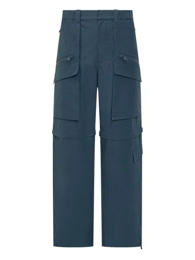 Woolrich Steel Blue Trousers With Concealed Fastening And Zip Pockets