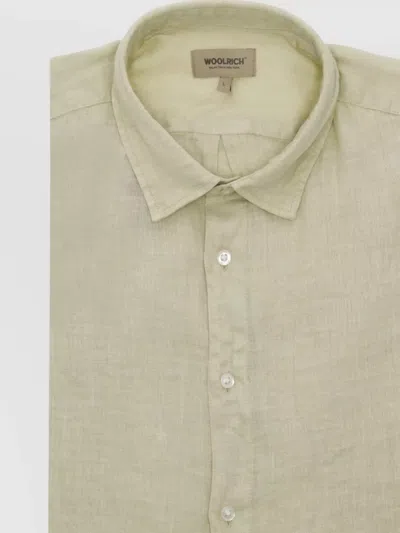Woolrich Straight Collar Linen Shirt Buttoned Long Sleeves In Multi
