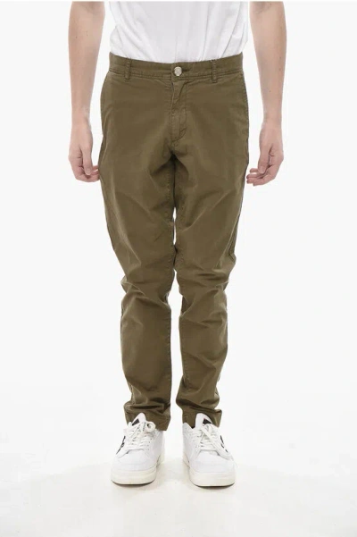 Woolrich Stretch Cotton Chino Pants With Belt Loops In Green