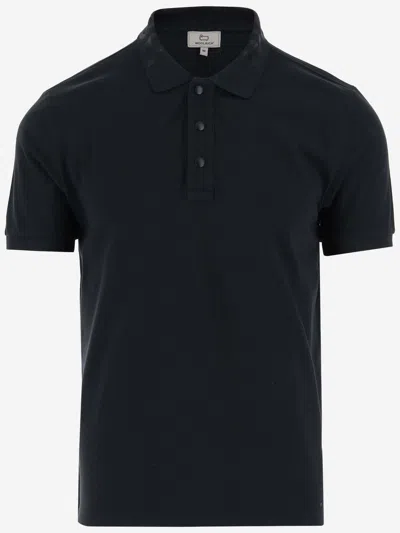Woolrich Stretch Cotton Polo Shirt In Melton Blue