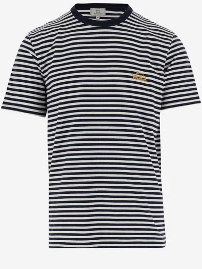 WOOLRICH STRETCH COTTON T-SHIRT WITH STRIPED PATTERN