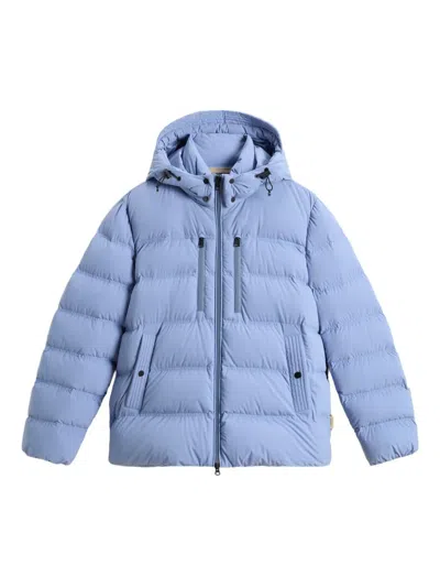 Woolrich Stretch Hooded Puffer Jacket In Blue