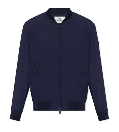 Woolrich Stretch Matt Finish Nylon Bomber Jacket In Blue