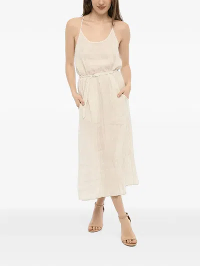 Woolrich Striped Belted Midi Dress In Neutral