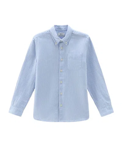 Woolrich Kids' Striped Button-up Shirt In Blue