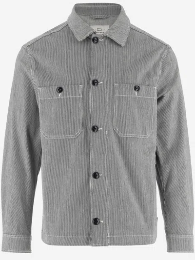 Woolrich Striped Cotton Shirt In Grey