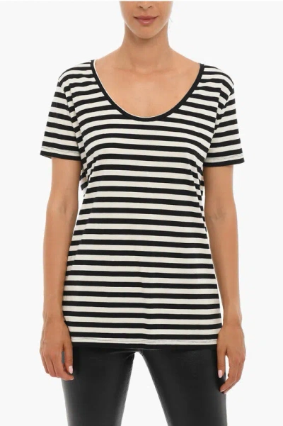 Woolrich Striped Cotton T-shirt With Back Print In Black