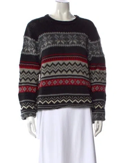 Pre-owned Woolrich Striped Crew Neck Sweater In Black