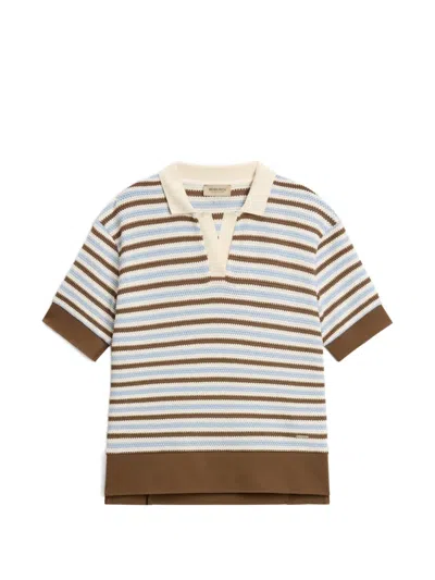 Woolrich Striped Crochet-effect Polo Shirt In Multi