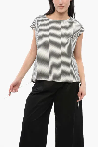 Woolrich Striped Drawstring-hem Cotton Blouse In Blue