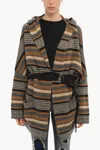 Woolrich Striped Wool Blend Maxi Cardigan With Hood In Multi
