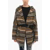 Woolrich Striped Wool Blend Maxi Cardigan With Hood