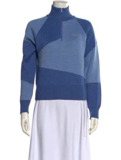Pre-owned Woolrich Striped Mock Neck Sweater In Blue