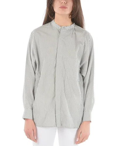 Woolrich Striped Oversized Shirt With Breast Pocket In Grey