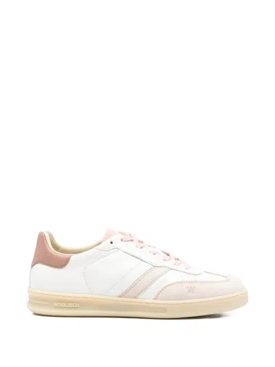 Woolrich Double U Leather Sneakers Round Toe In White