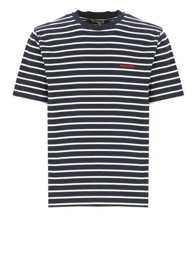 Woolrich Crew Neck Striped Pattern T-shirt In Black