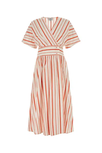 WOOLRICH STRIPED V-NECK SHORT-SLEEVED DRESS