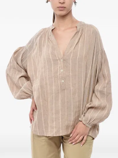 Woolrich Striped V-neck Blouse In Neutral
