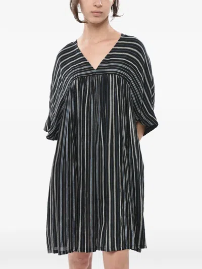 Woolrich Striped V-neck Dress In Black
