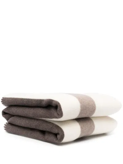 WOOLRICH STRIPED WHIPSTITCH-TRIM WOOL THROW