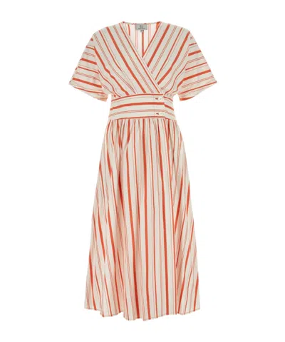 WOOLRICH WOOLRICH STRIPED V-NECK SHORT-SLEEVED DRESS