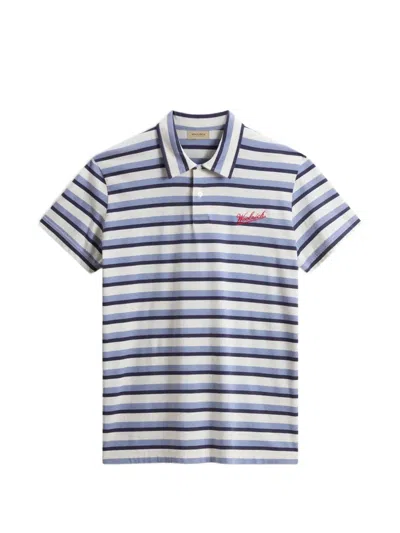 Woolrich Striped-pattern Logo-embroidered Polo Shirt In Blue