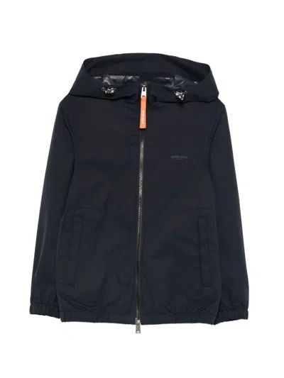 Woolrich Stylish Hooded Zip Jacket With Front Pockets In Navy