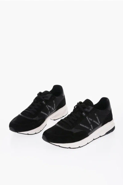 Woolrich Suede And Fabric Low Top Sneakers With Logoed Details In Black