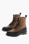 Woolrich Suede City Combat Booties With Inner Zip In Brown