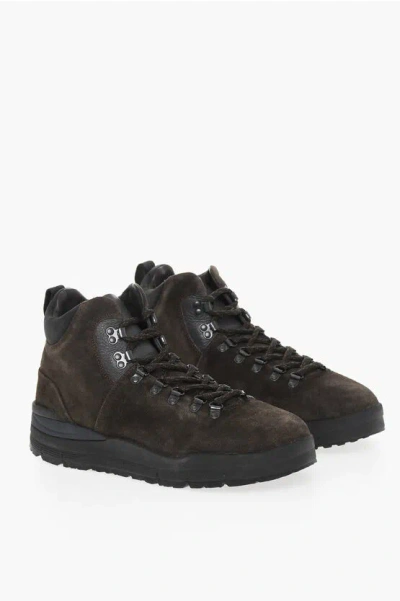 Woolrich Suede Hiker Boots With Contrasting Sole In Brown