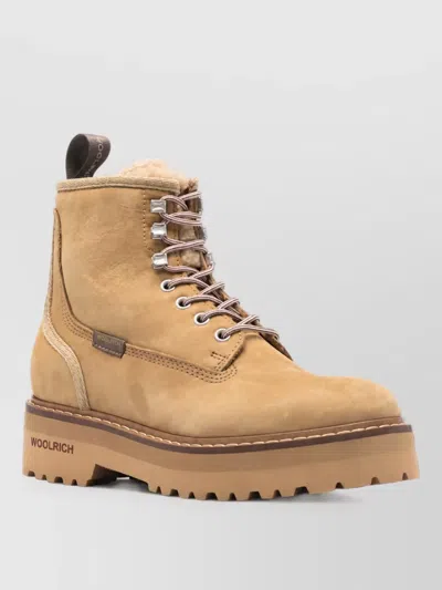 Woolrich Suede Lace-up Platform Boots In Neutral