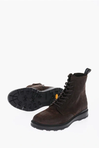 Woolrich Suede Work Combat Boot With Zip In Brown