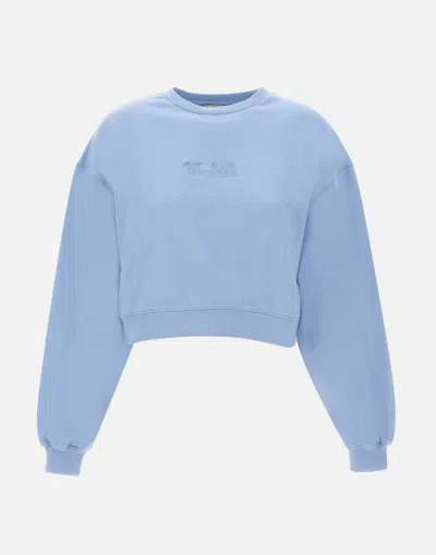 Woolrich Cotton Fleece Logo Crewneck Sweatshirt In Blue