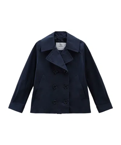 Woolrich Summer Double-breasted Peacoat In Black
