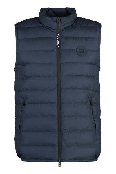 Woolrich Quilted Vest With High Collar And Zip Pockets In Blue