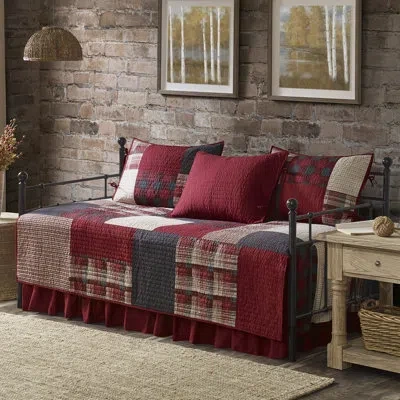 Woolrich Sunset 5 Piece Day Bed Cover Set In Red,beige,black