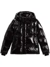 Woolrich Short Parka Glossy Hooded Front Pockets In Black