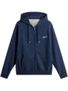 Woolrich Cotton Zip-up Hoodie With Adjustable Drawstring And Front Pockets In Blue