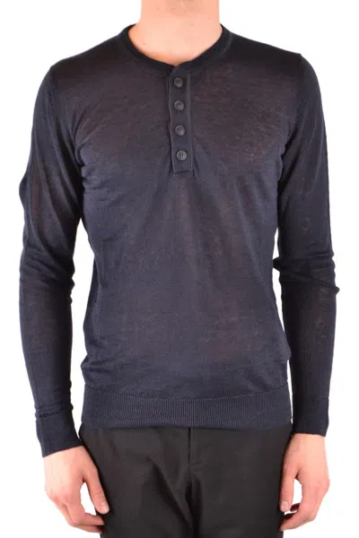 Woolrich Lightweight Linen Sweater With Buttoned Neckline In Blue