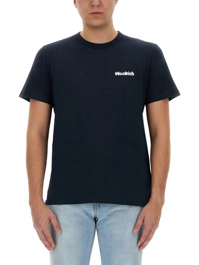 Woolrich Logo Crew Neck Graphic Print Short Sleeves In Blue