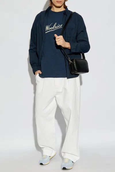 Woolrich T-shirt With Velvet-finish Logo In Blue