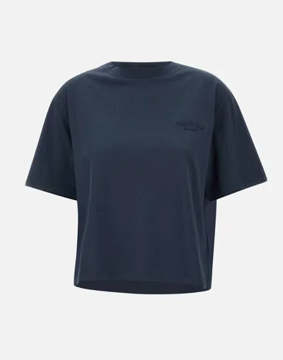 Woolrich Crew Neck Monochrome Cotton T-shirt In Blue