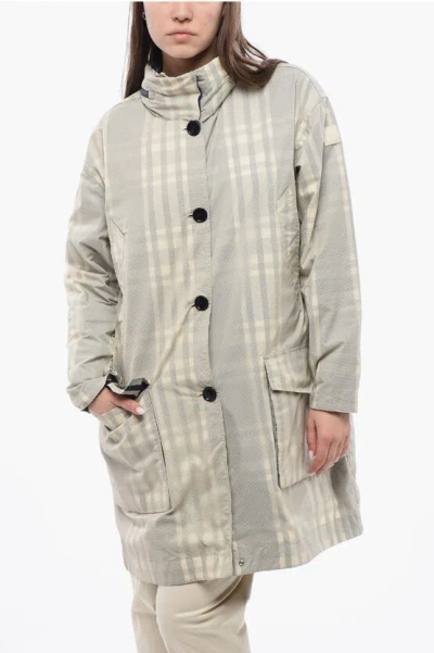Woolrich Tartan Peony Coat With Hidden Hood In Beige