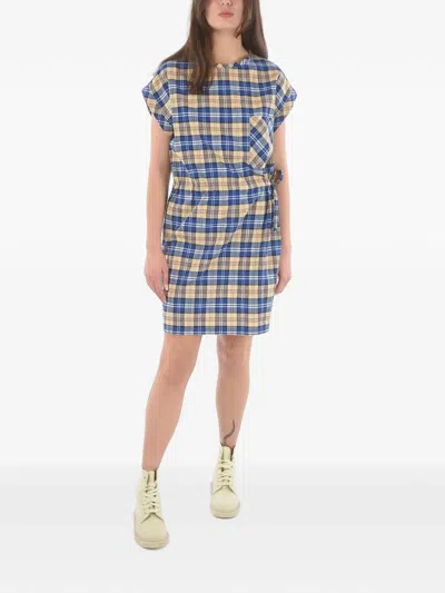 Woolrich Tartan-check Elasticated-waist Mini Dress In Blue