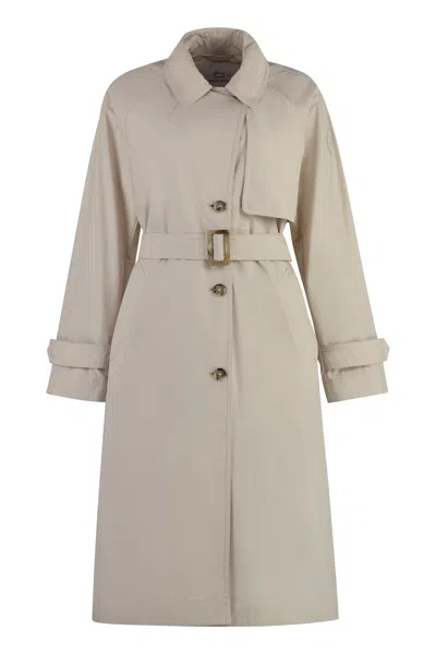 Woolrich Techno Fabric Trench Coat In Light Oak