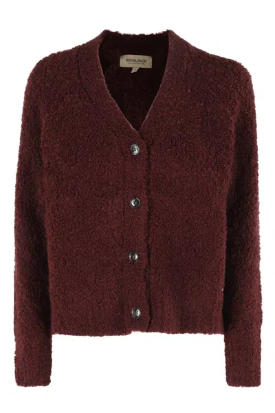 WOOLRICH TEXTURED BOUCLE CARDIGAN WITH V-NECKLINE AND LONG SLEEVES