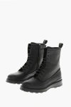 Woolrich Textured Leather City Combat Booties With Inner Zip In Blue