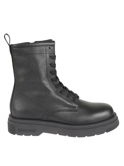 Woolrich Textured Leather Lace-up Anfibio Boots In Gray